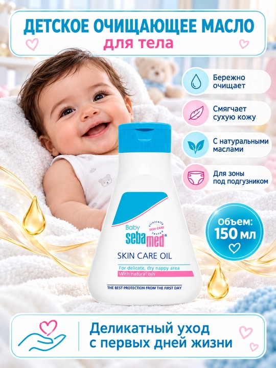 Детское очищающее масло Sebamed Baby Skin Care Oil, для чувствительной кожи, с пантенолом - 