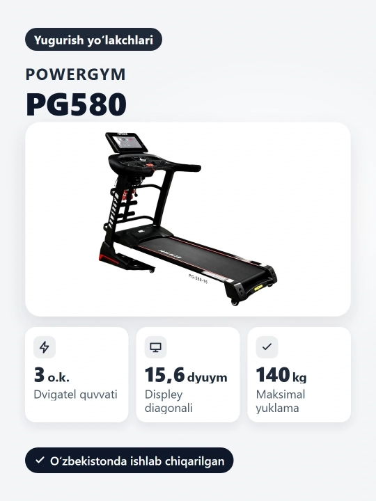 15 dyuymli PowerGym PG-580 yugurish yo‘lagi