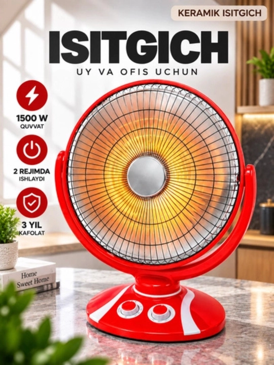 Elektr infraqizil isitgich 1500 Vt — 2 daraja, 25 m² gacha, aylanadigan