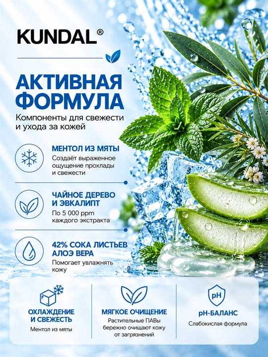 KUNDAL Sovutuvchi dush geli Cool & Clear Ice Boosting Cool Body Wash, 500 ml