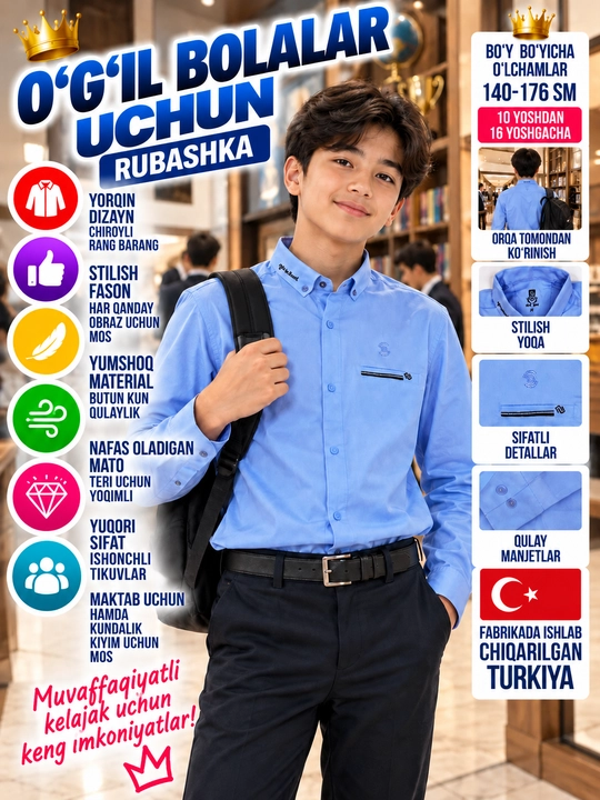 Uzun yengli maktab ko'ylagi. Turkiya - 