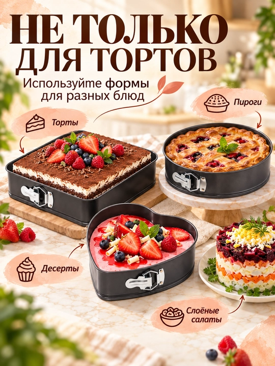 Набор разъемных форм для выпечки 3 шт, 24/26/28 см, антипригарные для торта и духовки