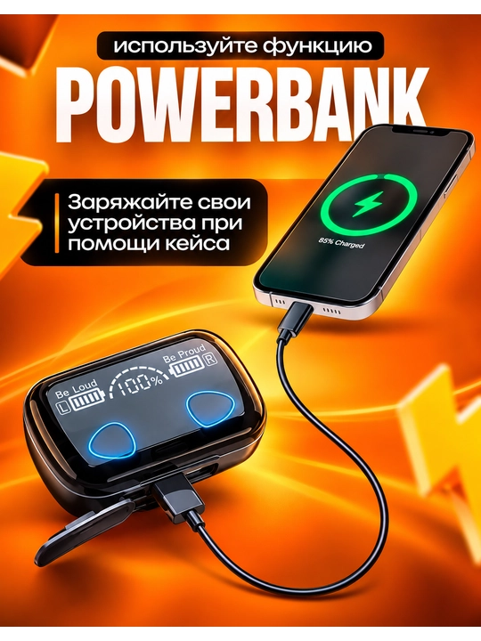 Simsiz o‘yin naushniklari mikrofon va PowerBank bilan