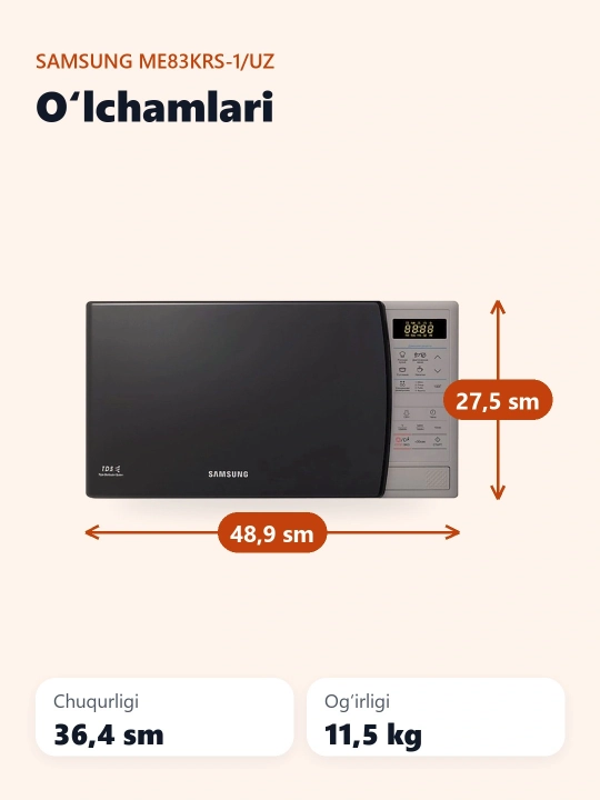 Mikroto'lqinli pech Samsung ME83KRS-1, Solo, 23 litr