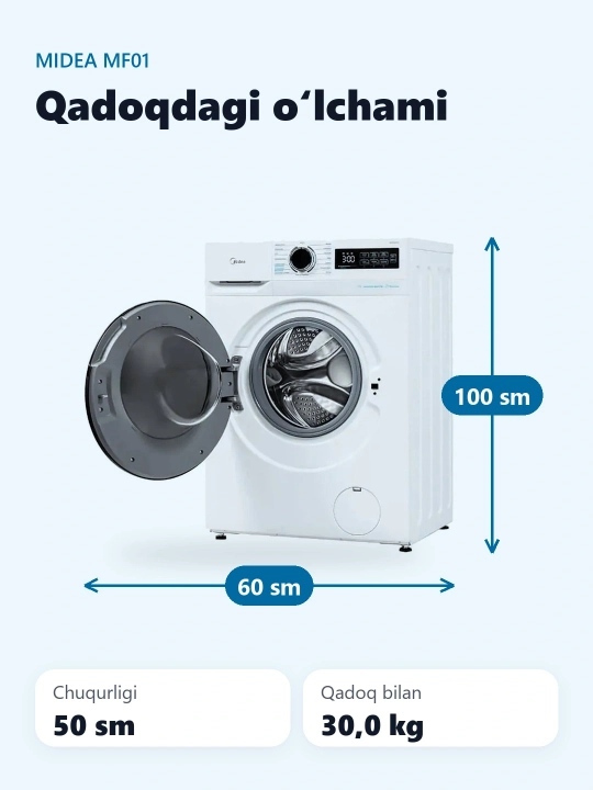 Стиральная машина Midea с технологией HealthGuard, 7 кг MF01