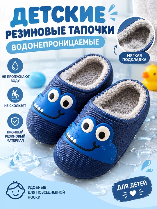 Детские резиновые тапочки с мягкой меховой подкладкой - 