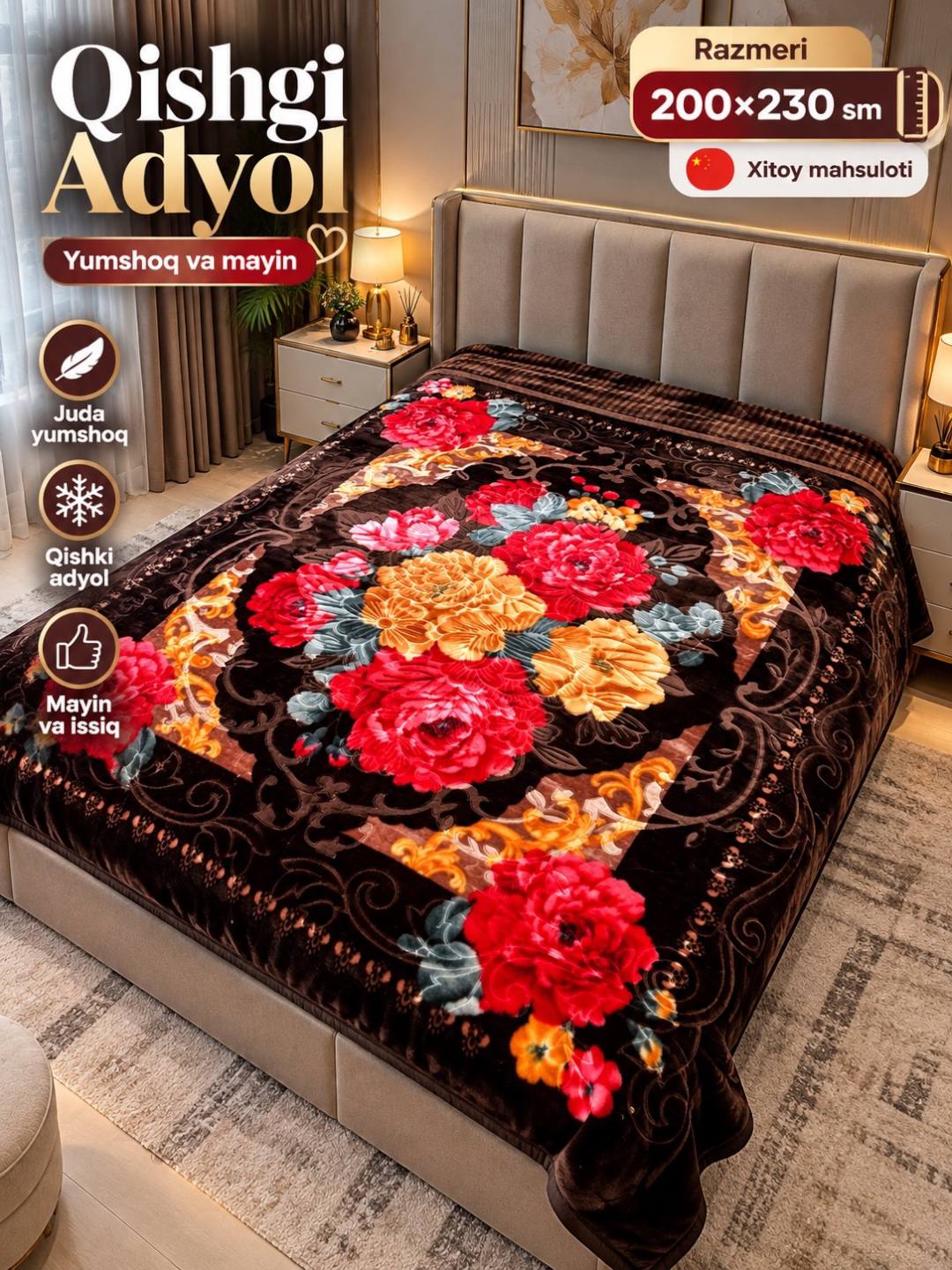 2 kishilik Xitoy adyol, issiq va qalin adyol, adyol, gulli adyol, qishgi adyol - 