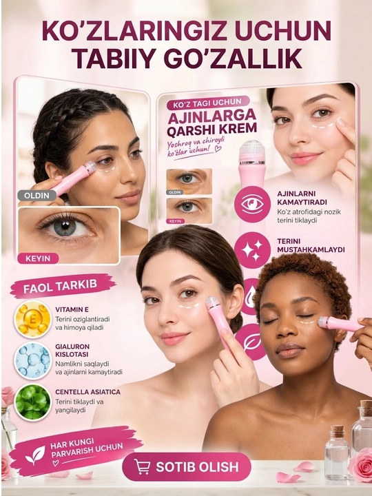 Ko‘z atrofidagi ajinlarga qarshi rolikli krem-serum - 