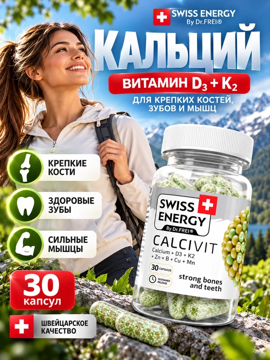 Kalsiy d 3  Swiss Energy CALCIVIT, vitamin, kaltsiy magniy d 3 vitamini, 30 dona - 