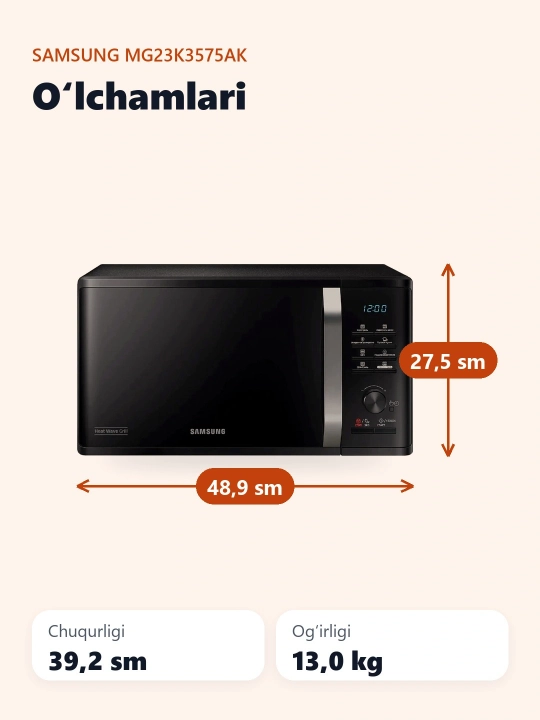 Mikrotolqinli pech Samsung MG23K3575AK
