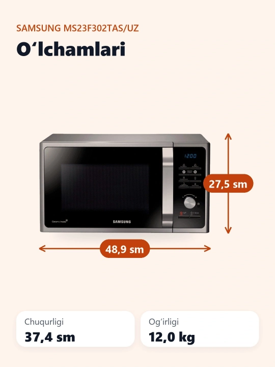 Mikroto'lqinli pech Samsung MS23F302TAS/UZ