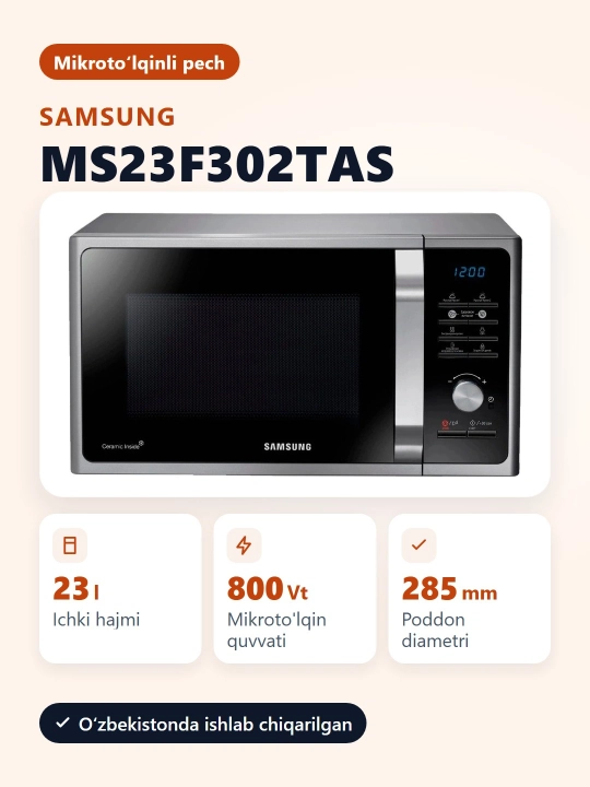 Mikroto'lqinli pech Samsung MS23F302TAS/UZ