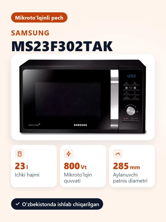 Mikroto'lqinli pech Samsung MS23F302TAK/UZ