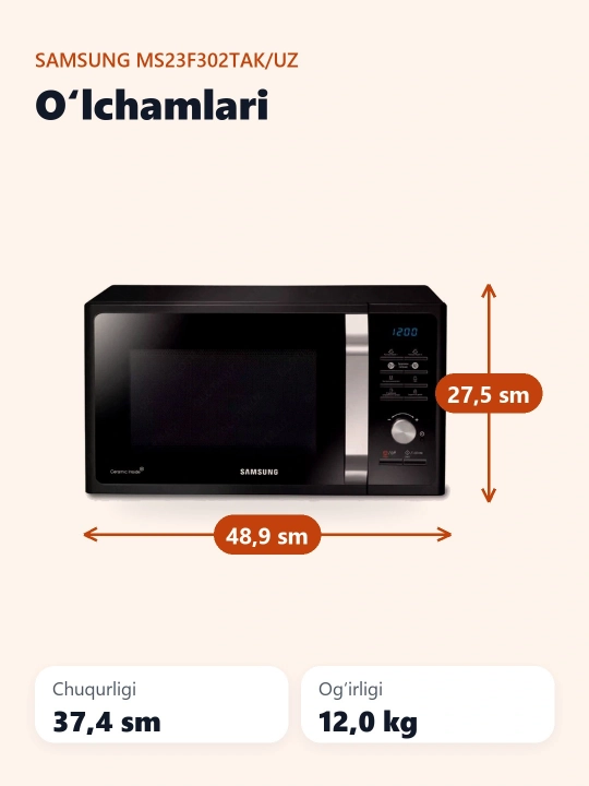 Mikroto'lqinli pech Samsung MS23F302TAK/UZ