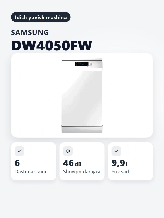 Samsung DW 50R4050 FW idish yuvish mashinasi