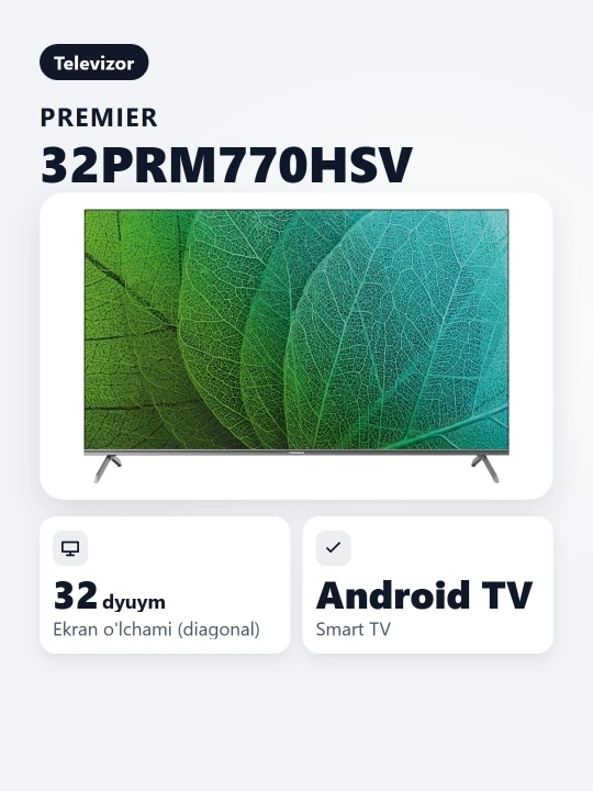 Телевизор Smart Premier 32PRM770HSV 32 Android, пульт с голосовым поиском