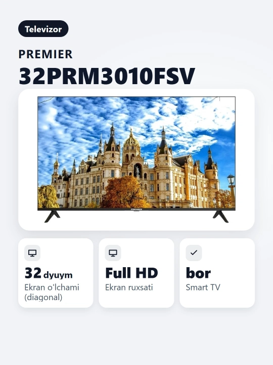 Телевизор Premier 32PRM3010FSV, FullHD, Smart Tv, Tizen Os Samsung операционная система