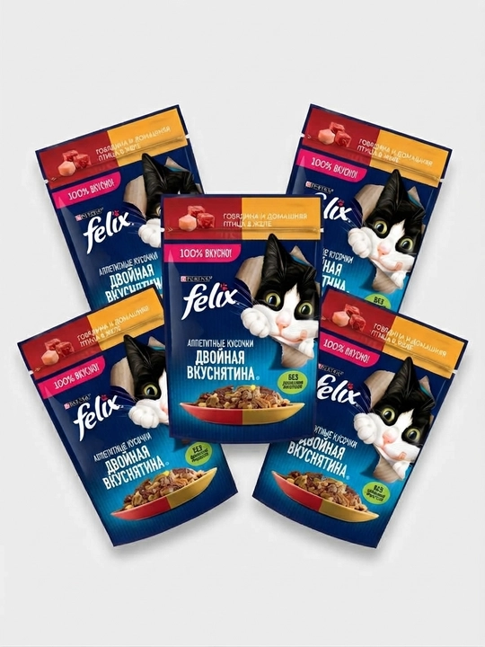 Purina Felix Двойная вкуснятина, говядина и домашняя птица в желе - 