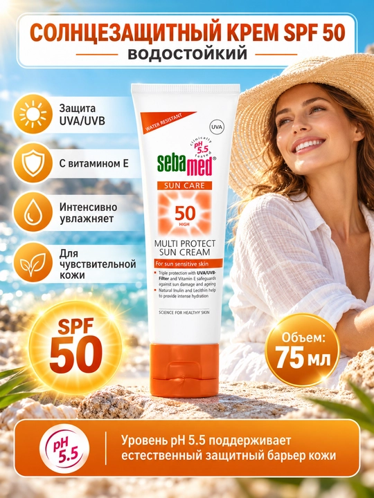 Sebamed Sun Care SPF 50 quyoshdan himoya kremi, Multi Protect, 75 ml - 