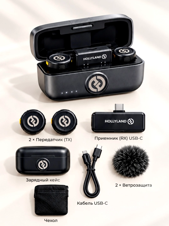 Simsiz mikrofon Hollyland LARK M3 Combo, 2 ta mikrofon, USB-C, AI shovqinni kamaytirish