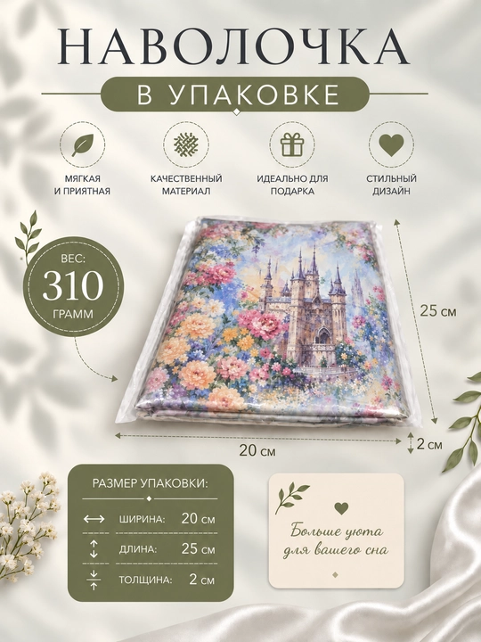 Комплект наволочек 50х70 см из суперсатина,  2 шт для подушек
