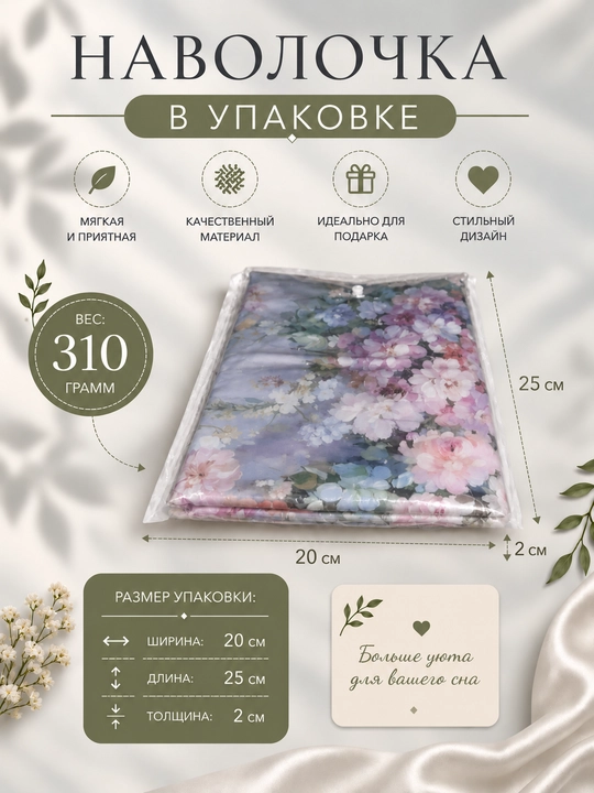 Комплект наволочек 50х70 см из суперсатина,  2 шт для подушек