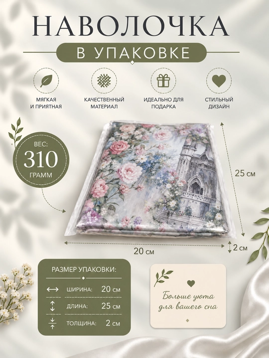 Комплект наволочек 50х70 см из суперсатина,  2 шт для подушек