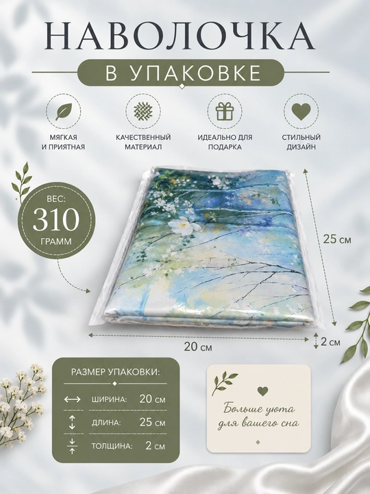 Комплект наволочек 50х70 см из суперсатина,  2 шт для подушек