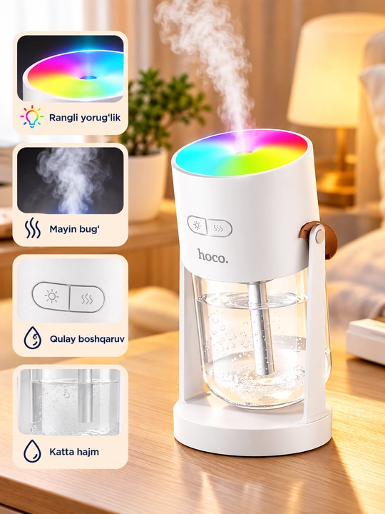 Havoni namlantirgich Hoco, RGB chiroqli, ultraovozli, xona uchun tungi chiroq - 