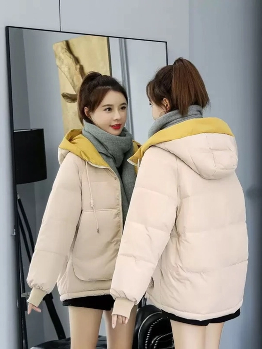 Kurtka ayollar uchun, oversize, qalin kapishoni bilan still koreyskiy kuz va qish uchun
