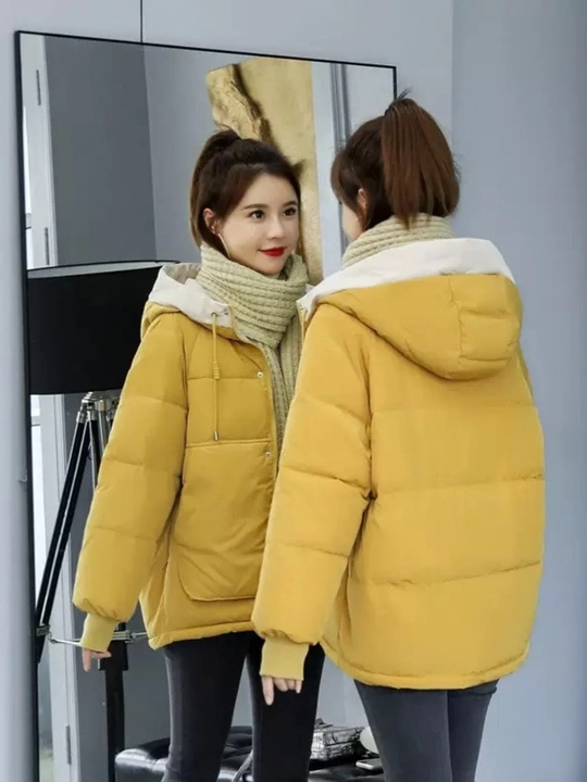 Kurtka ayollar uchun, oversize, qalin kapishoni bilan still koreyskiy kuz va qish uchun