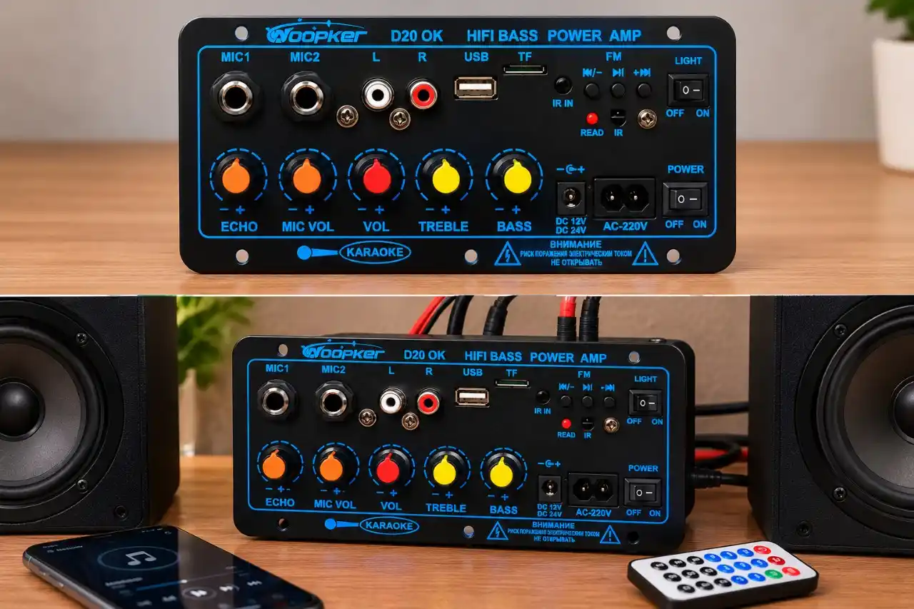 D20 OK HIFI Bass Power Amp аудио усилитель, Bluetooth USB TF FM AUX, 80W RMS