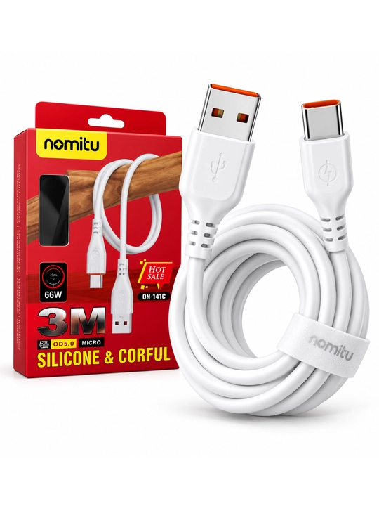 Кабель NOMITU USB Type-C (3 м), быстрая зарядка 66 Вт и передача данных