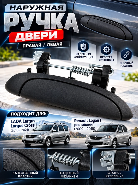 Ручка наружная двери LADA Largus, Largus Cross, Renault Logan I,Ручка Двер Largus Renault - 