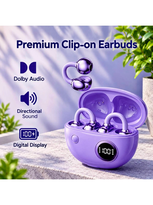 Premium Clip-on Earbuds binafsha rangli simsiz quloqchinlari - 