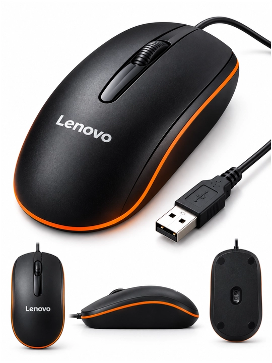 Lenovo USB Sichqoncha, Simli Kompyuter Sichqonchasi, Qulay Ergonomik Dizayn