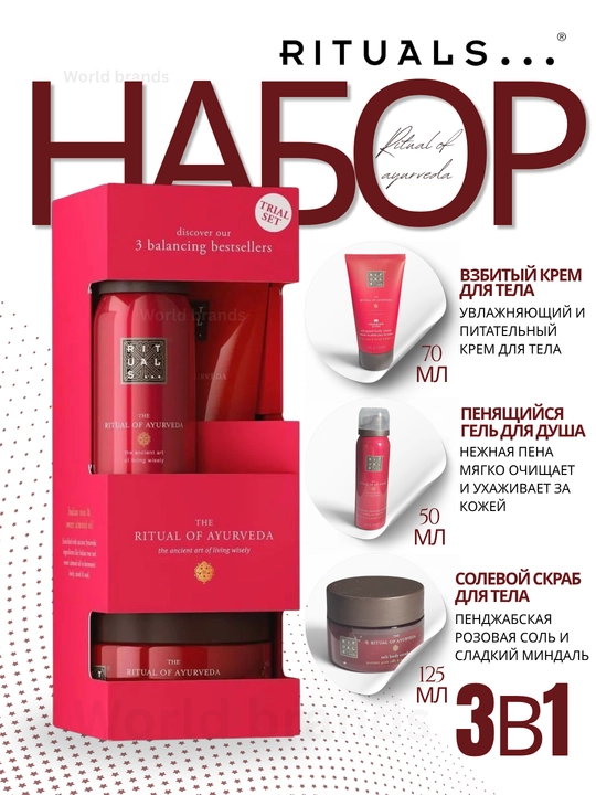 Rituals (набор) — набор для тела из 3 средств: гель для душа, скраб и крем для тела - 