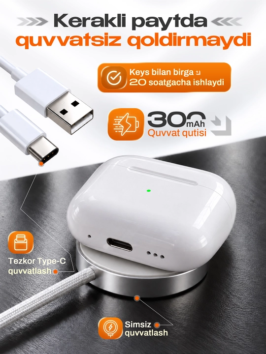 ShopLand Pods 4 ANC + ENC simsiz quloqchinlar, vakuumsiz, mikrofonli, iPhone va Android