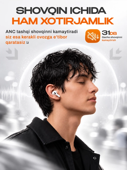 ShopLand Pods 4 ANC + ENC simsiz quloqchinlar, vakuumsiz, mikrofonli, iPhone va Android