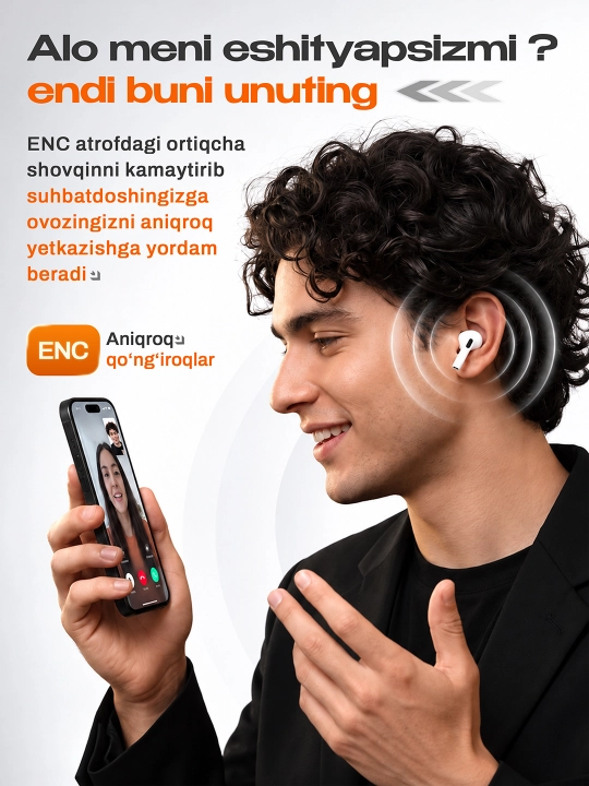 ShopLand Pods 4 ANC + ENC simsiz quloqchinlar, vakuumsiz, mikrofonli, iPhone va Android
