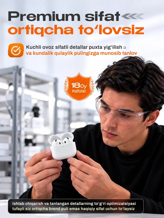 ShopLand Pods 4 ANC + ENC simsiz quloqchinlar, vakuumsiz, mikrofonli, iPhone va Android