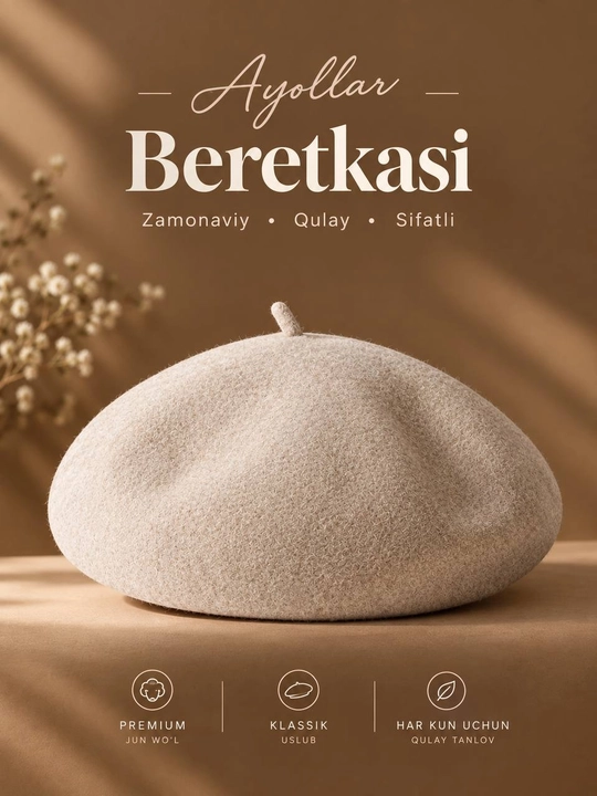 Ayollar uchun zamonaviy beret — kuzgi va qishki bosh kiyim, fransuzcha uslubdagi beret - 