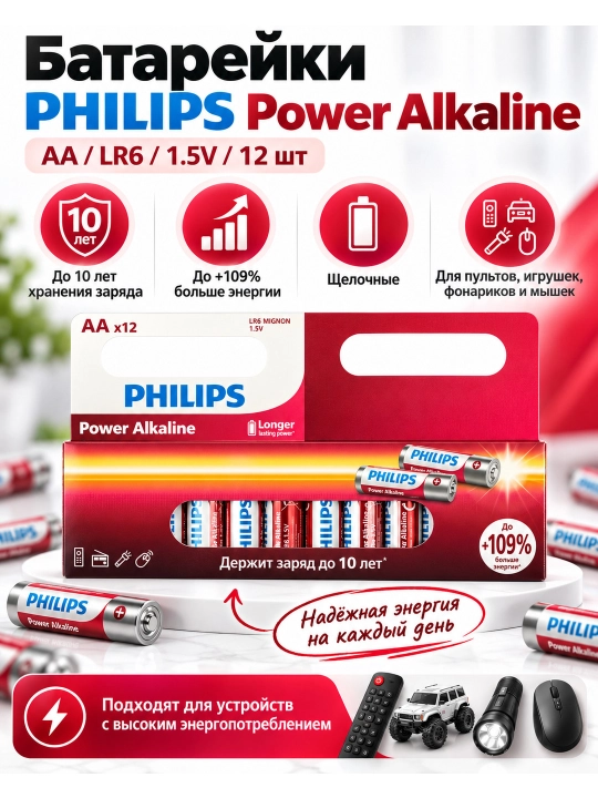 Philips Батарейки LR03P12W/51 ААА/AA алкалиновые 1,5v.Батарейка CR2032 - 