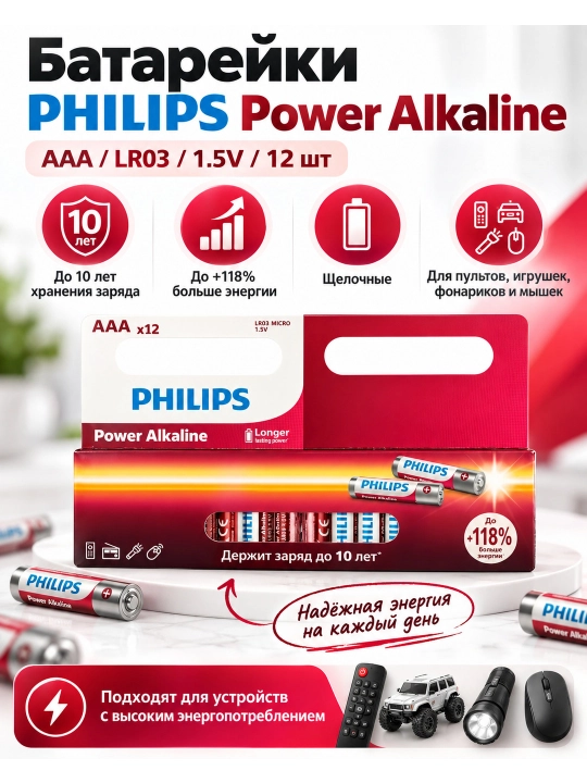 Philips Батарейки LR03P12W/51 ААА/AA алкалиновые 1,5v.Батарейка CR2032 - 