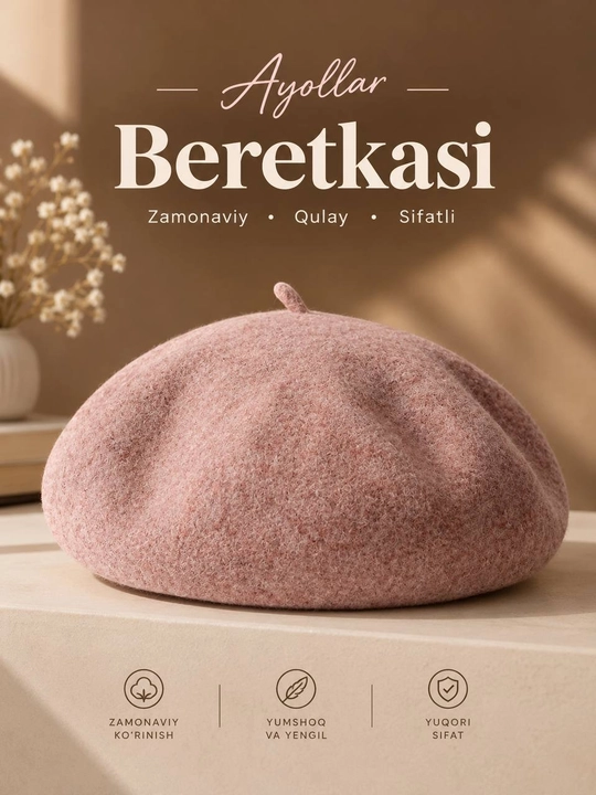 Ayollar uchun zamonaviy beret — kuzgi va qishki bosh kiyim, fransuzcha uslubdagi beret - 