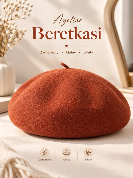 Ayollar uchun zamonaviy beret — kuzgi va qishki bosh kiyim, fransuzcha uslubdagi beret - 