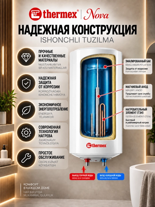 Электрический водонагреватель накопительный Thermex Nova 50V