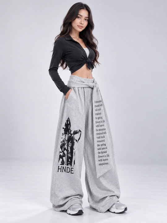 Ayollar yozgi sport shimi, keng oversize shim, yozgi triko - 