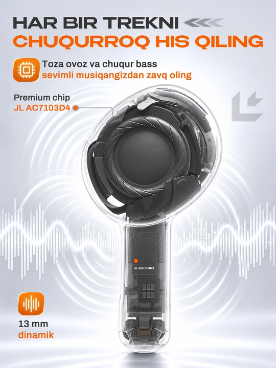 ShopLand Pods 4 ANC + ENC simsiz quloqchinlar, vakuumsiz, mikrofonli, iPhone va Android