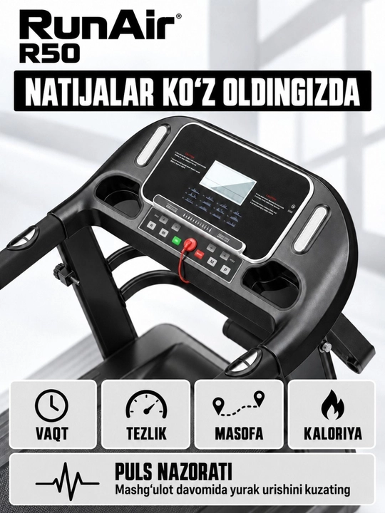 Elektr buklama yugurish yo‘lakchasi, dvigatel 2 ot kuchi, 120 kg gacha, LED displeyli